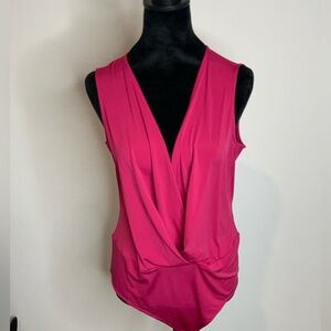 VENUS Fuchsia Draped V-Neck Sleeveless Bodysuit - Size L